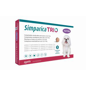 <p>SIMPARICA TRIO 2,5-5Kg 3 COMPRIMIDOS MASTICABLES</p>